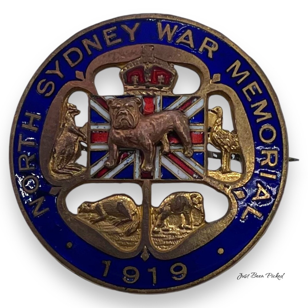 Rare: Sydney War Memorial 1919 Enamel Front Pin / Brooch